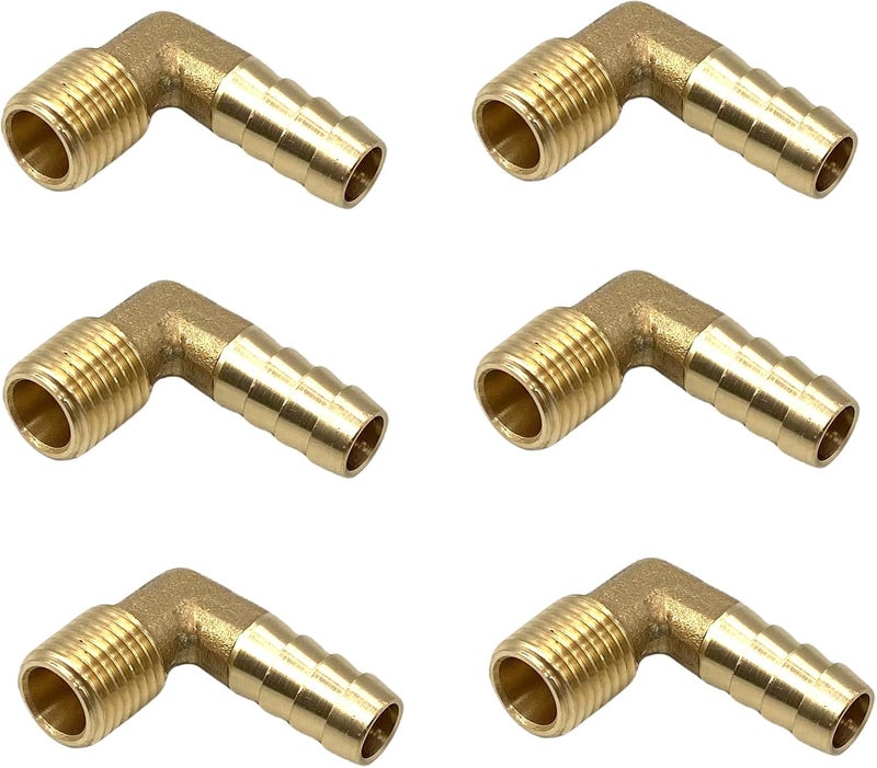 Bumugufu 6 Pcs Brass Barbed Elbow Fittings, 1/4 Inch NPT to 3/8 Inch OD Air Line Fittings for Low-pressure,Fuel,Air and Non-potable Water Chilling Application - Image 3